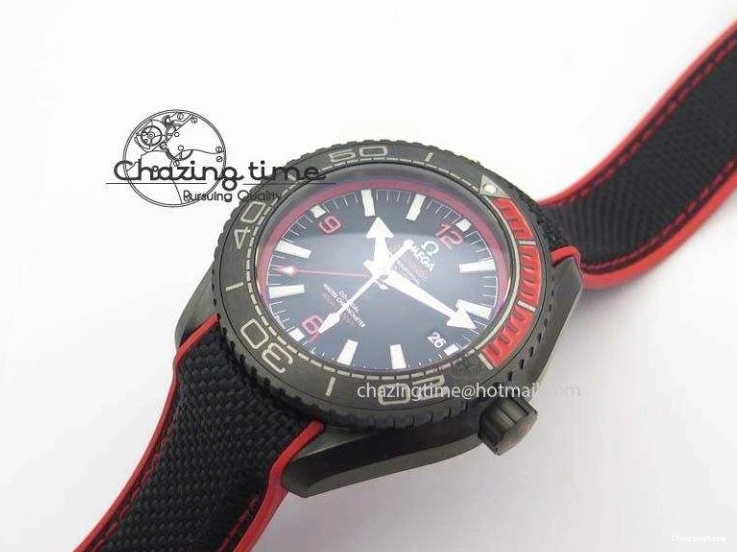 1225 SoftTouch Planet Ocean GMT 45mm DLC Red JHF Best Edition Black Dial On Rubber Strap A 8200